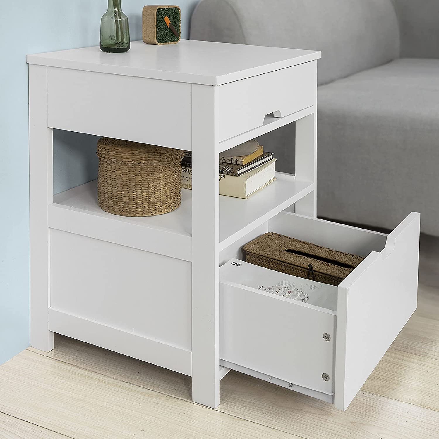 Contemporary Bedside Table with 2 Drawers — Compact Nightstand for Bedroom Storage