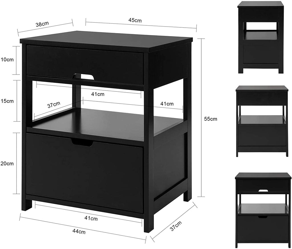 Contemporary Bedside Table with 2 Drawers — Compact Nightstand for Bedroom Storage