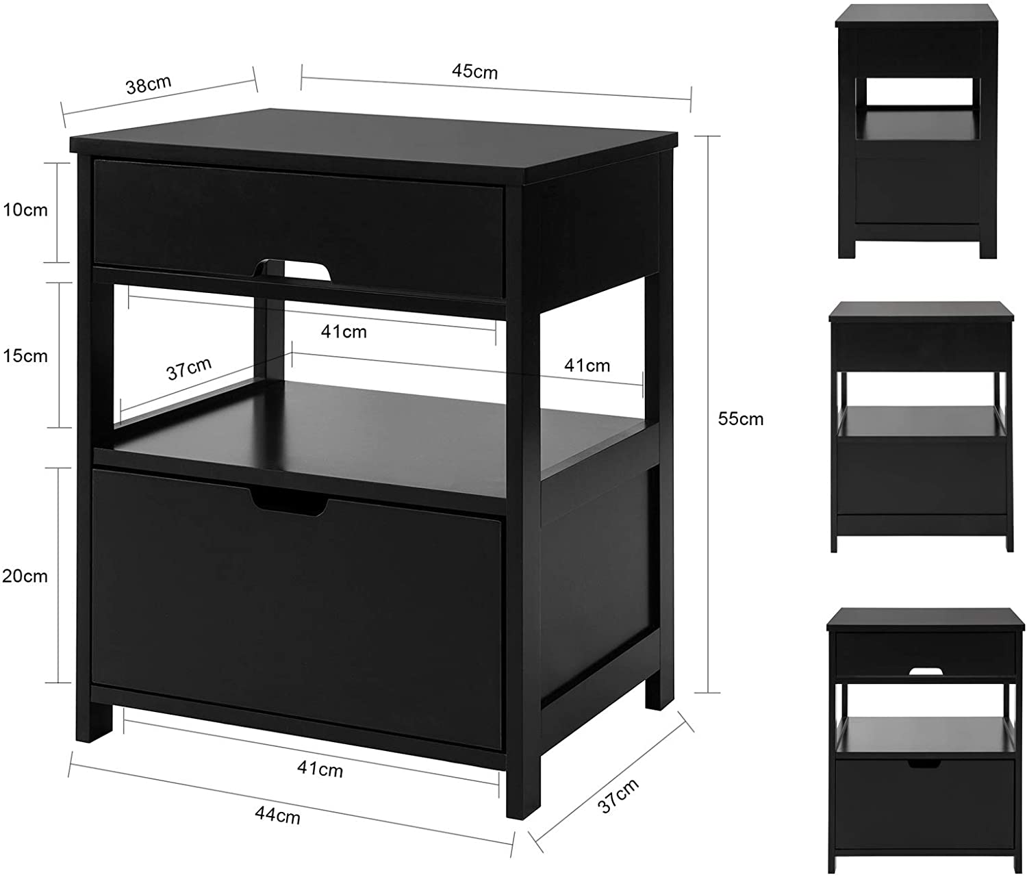 Contemporary Bedside Table with 2 Drawers — Compact Nightstand for Bedroom Storage