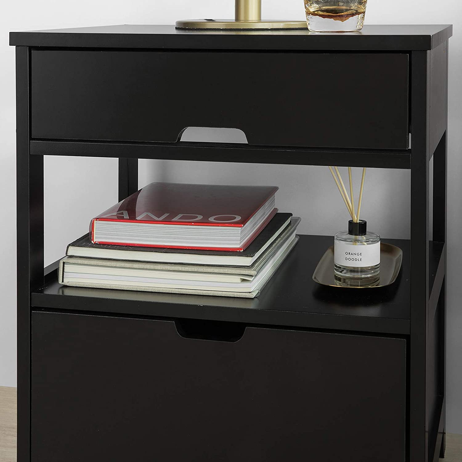 Contemporary Bedside Table with 2 Drawers — Compact Nightstand for Bedroom Storage