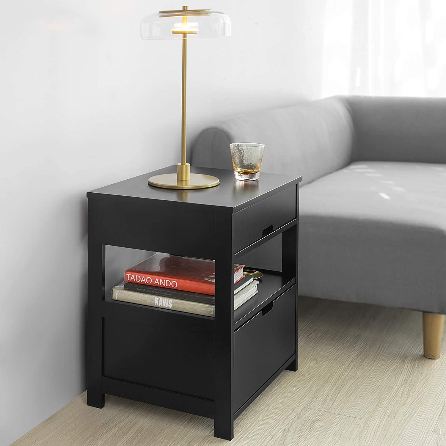 Contemporary Bedside Table with 2 Drawers — Compact Nightstand for Bedroom Storage