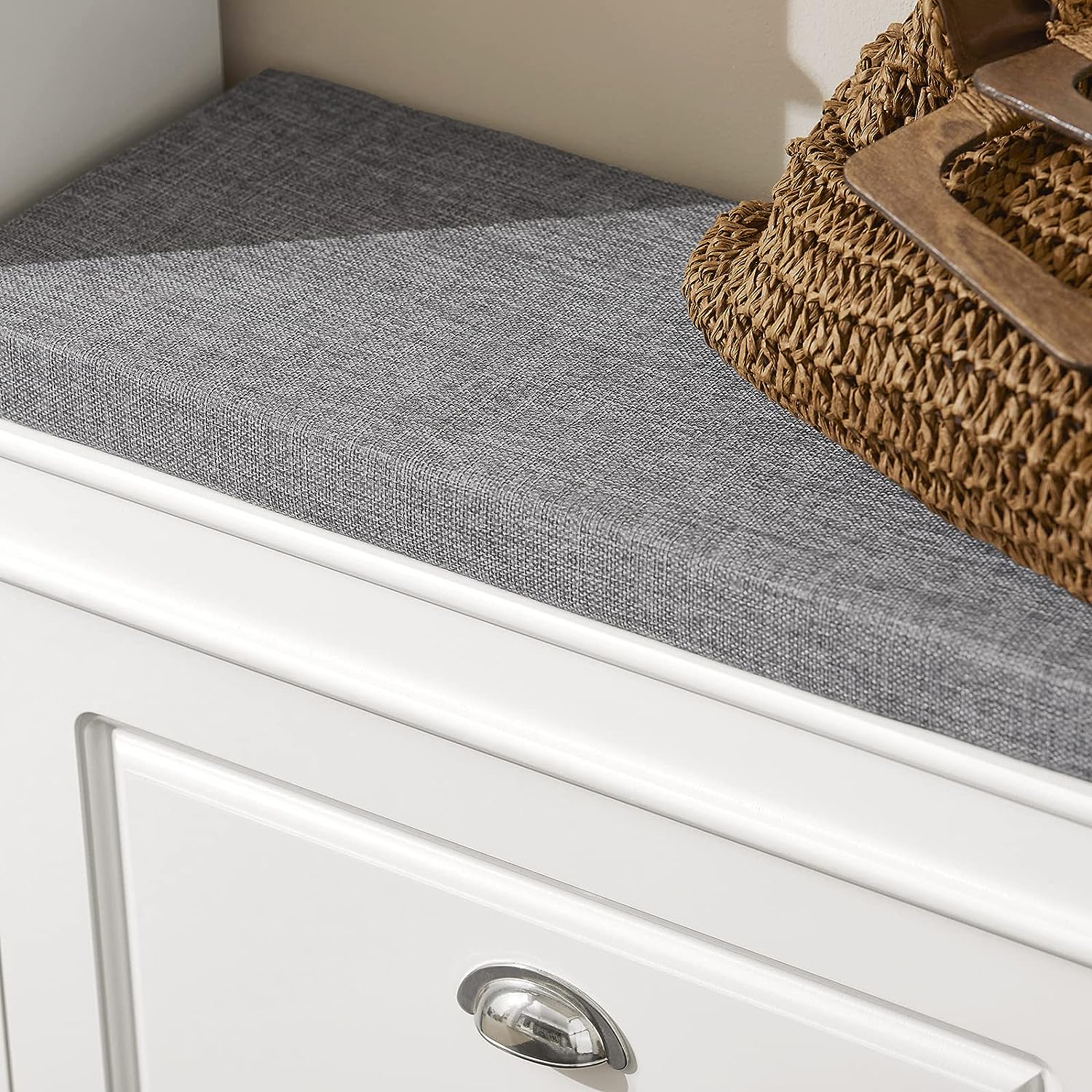 Elegant Tilt-Out Shoe Cabinet with Cushioned Top