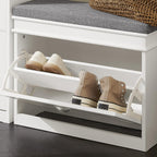 Elegant Tilt-Out Shoe Cabinet with Cushioned Top