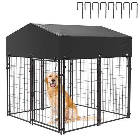 Outdoor Dog Kennel with Roof & Cover