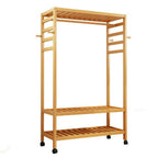 3-Tier Rolling Bamboo Clothes Rack with Hooks