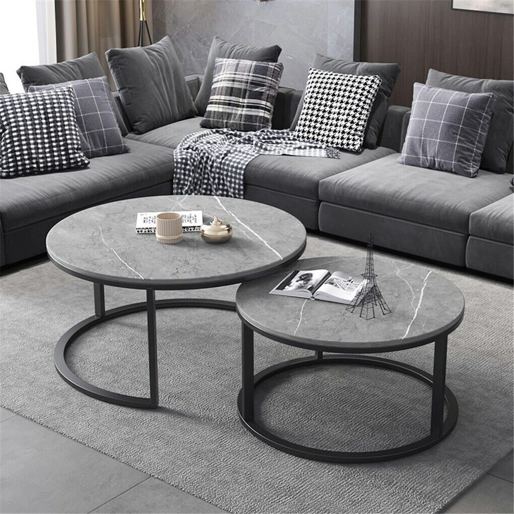 Elegant Grey Marble Nesting Coffee Tables