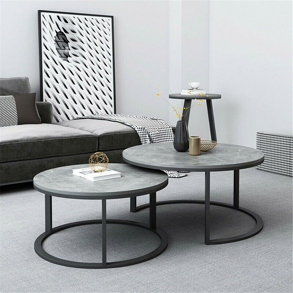 Elegant Grey Marble Nesting Coffee Tables