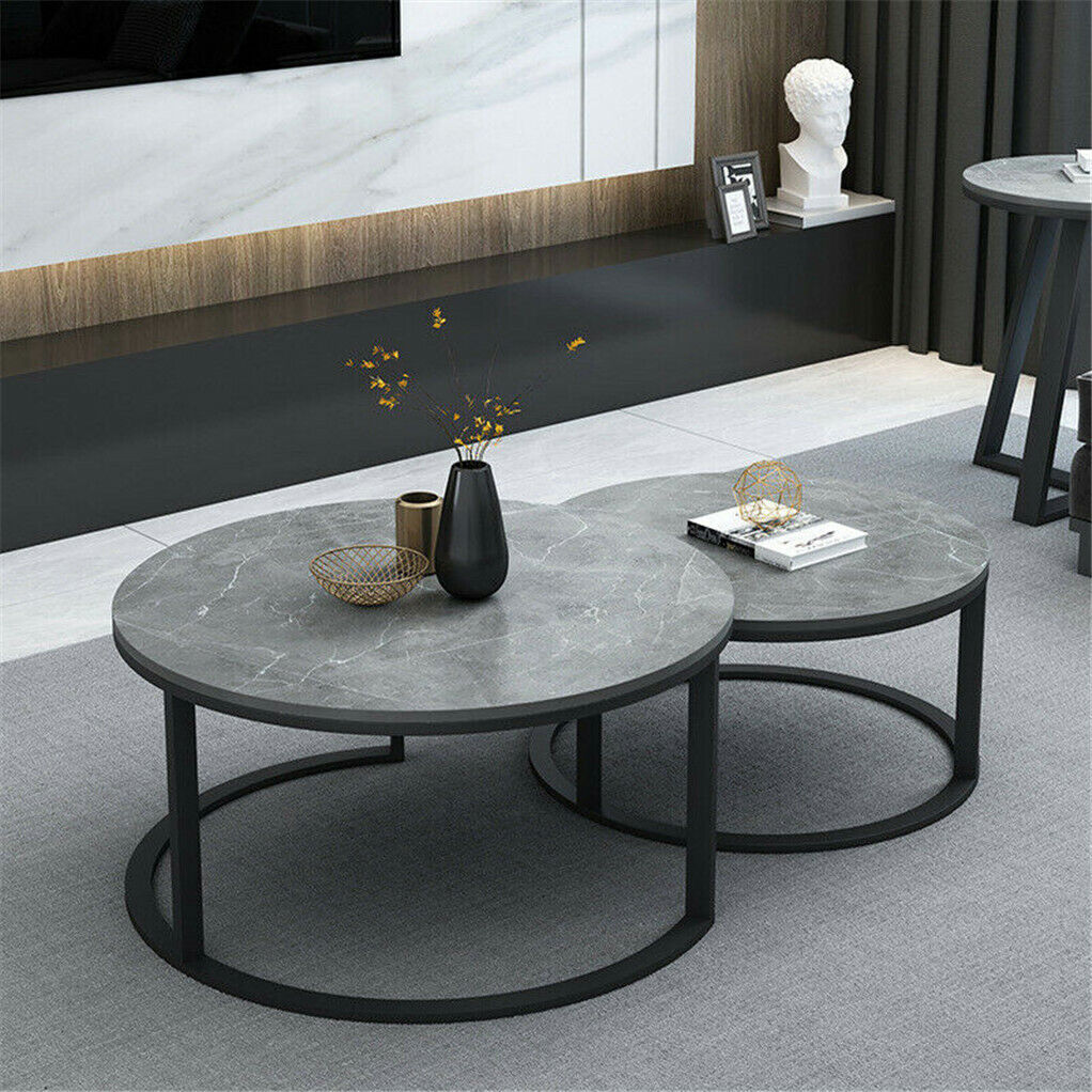 Elegant Grey Marble Nesting Coffee Tables