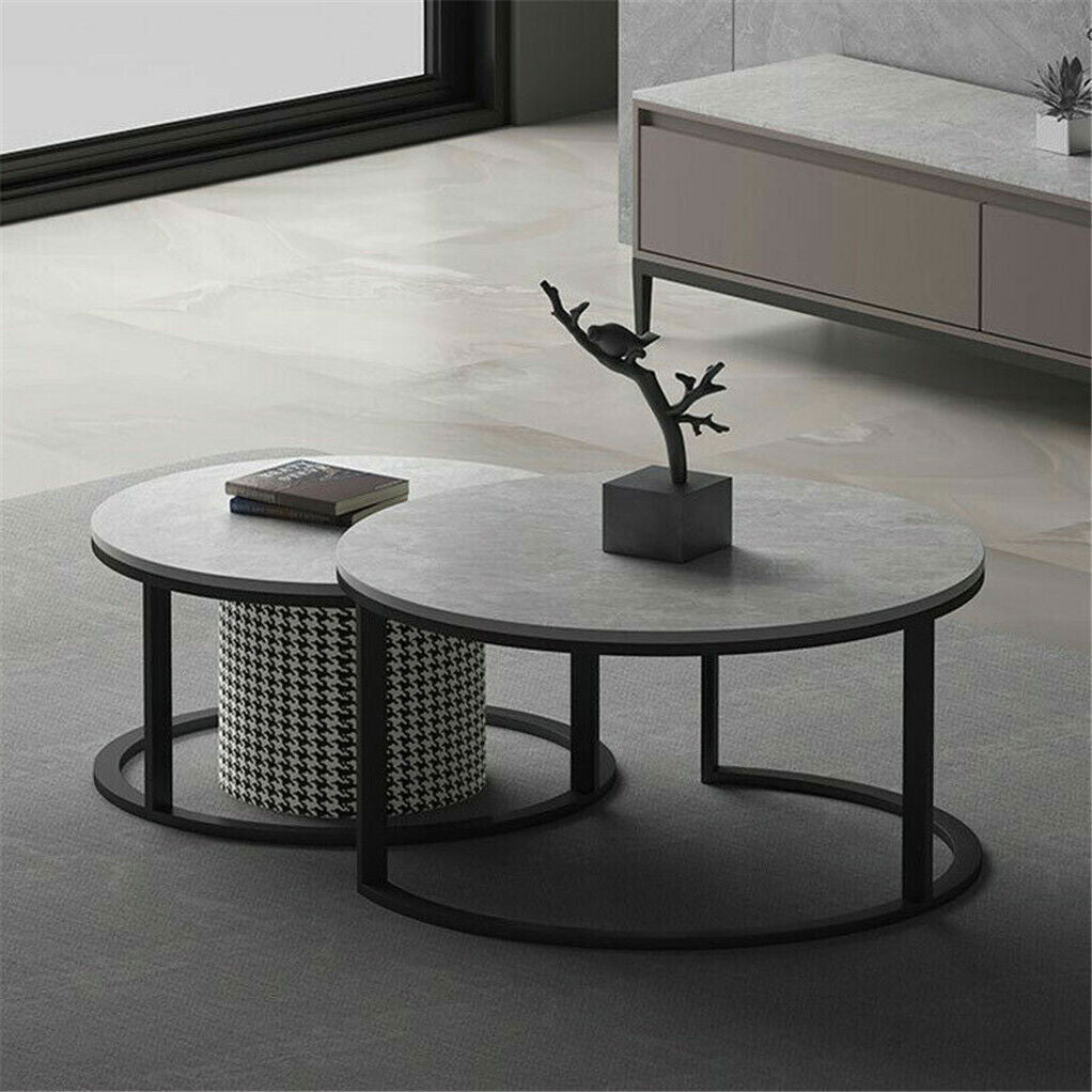 Elegant Grey Marble Nesting Coffee Tables