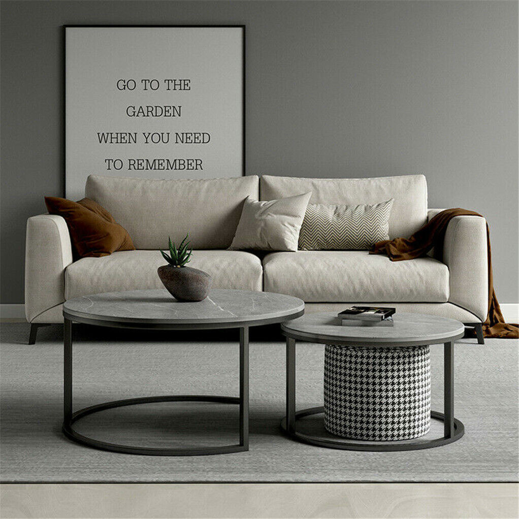 Elegant Grey Marble Nesting Coffee Tables