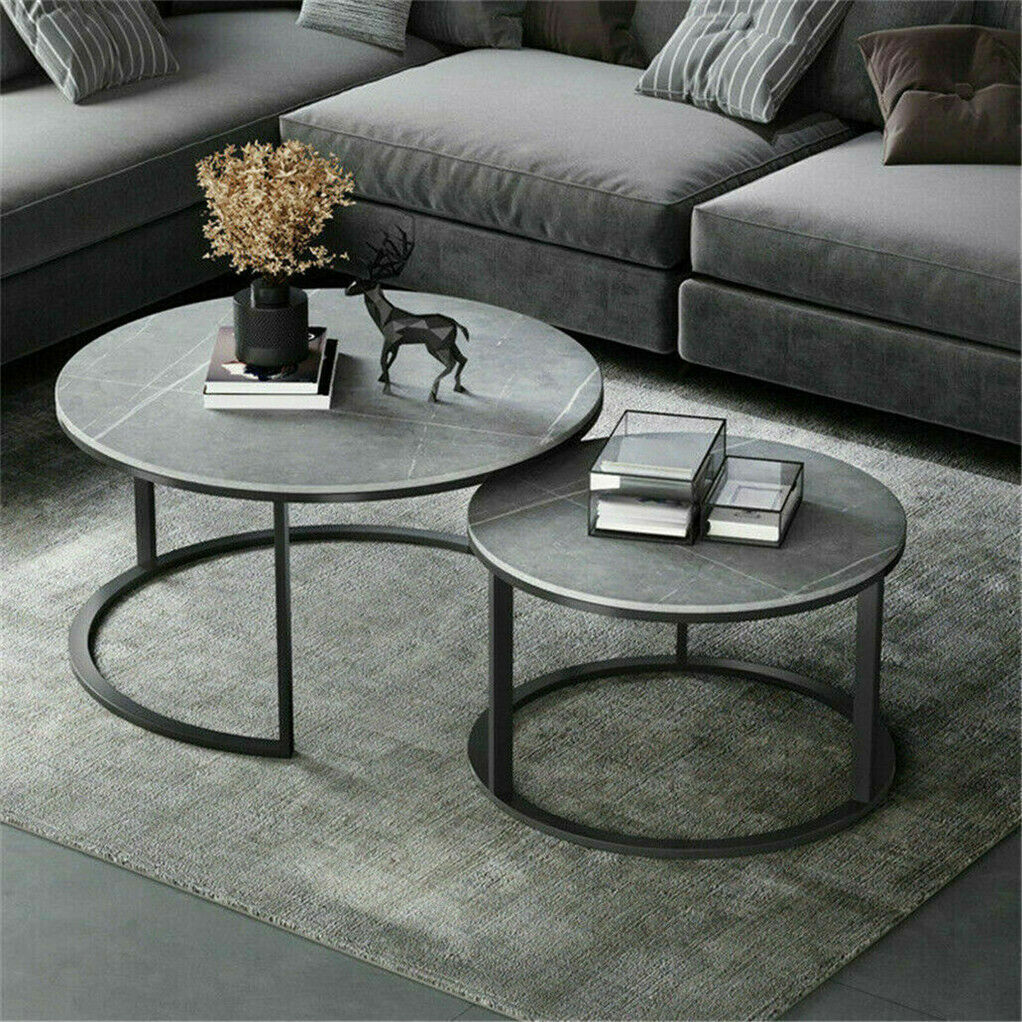 Elegant Grey Marble Nesting Coffee Tables