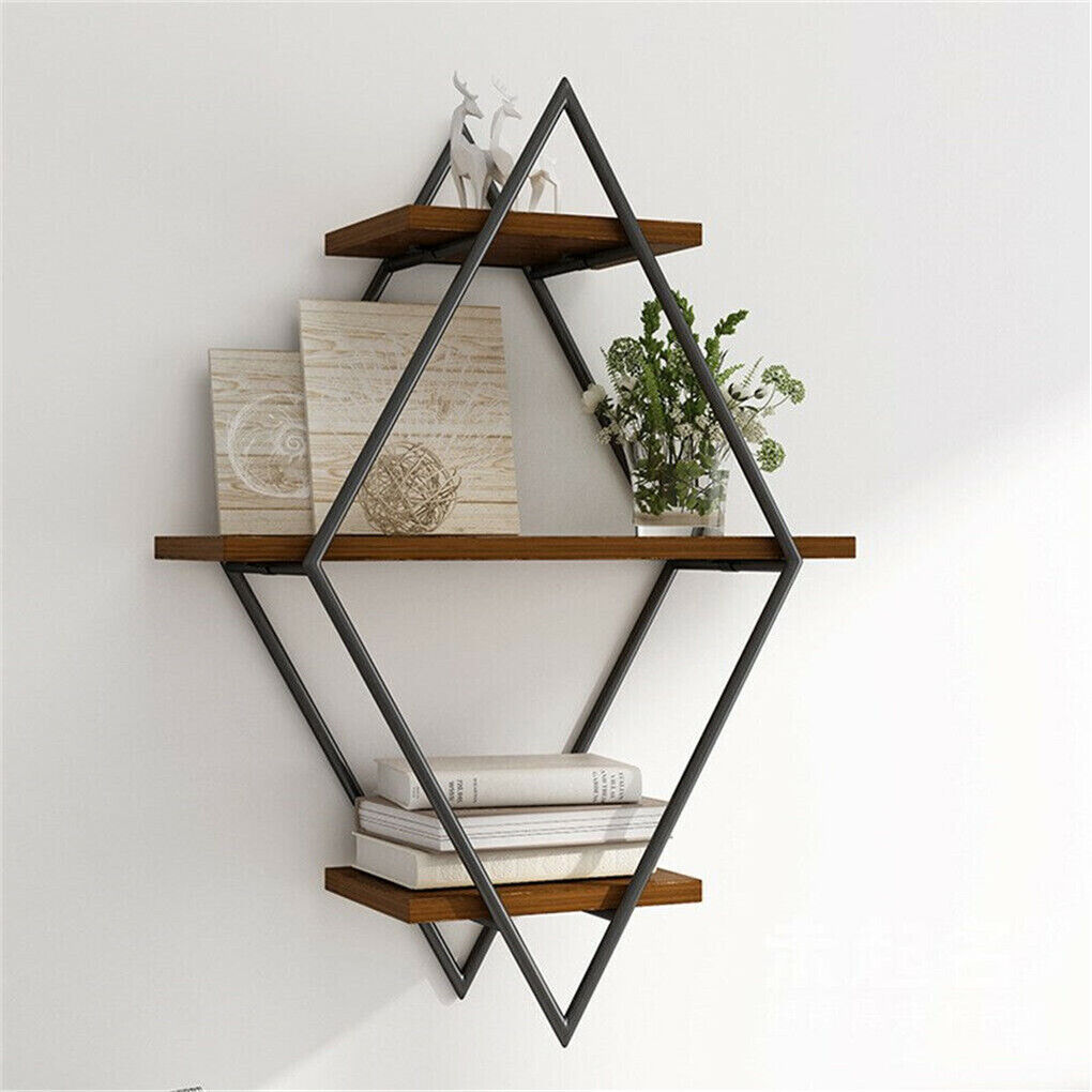 Geometric Vintage Rustic Wooden Floating Shelves