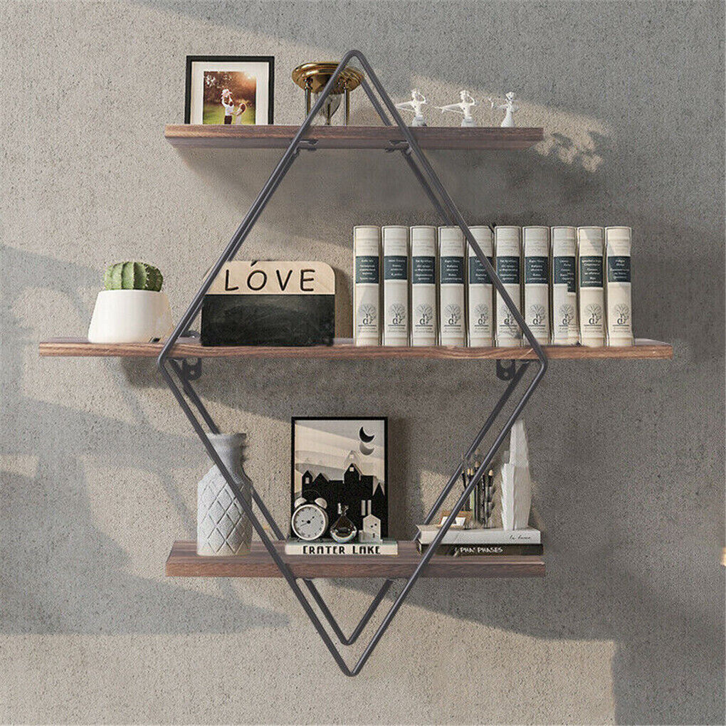 Geometric Vintage Rustic Wooden Floating Shelves