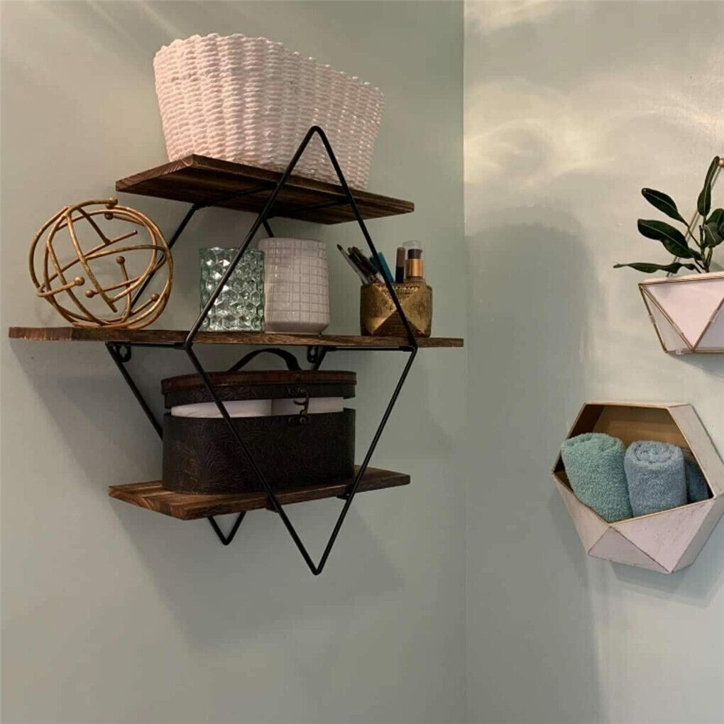 Geometric Vintage Rustic Wooden Floating Shelves