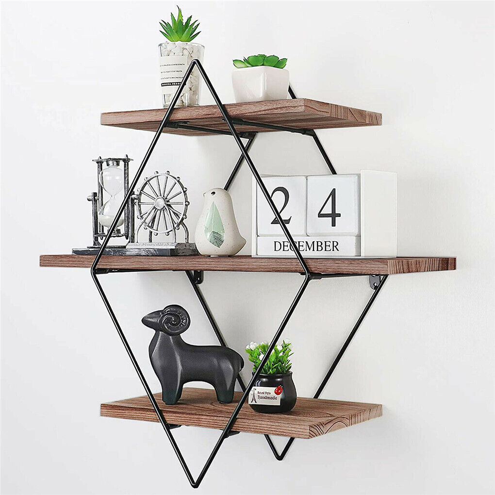 Geometric Vintage Rustic Wooden Floating Shelves