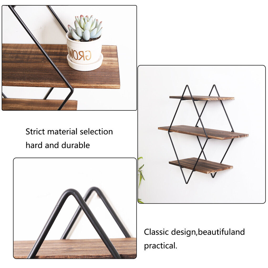 Geometric Vintage Rustic Wooden Floating Shelves
