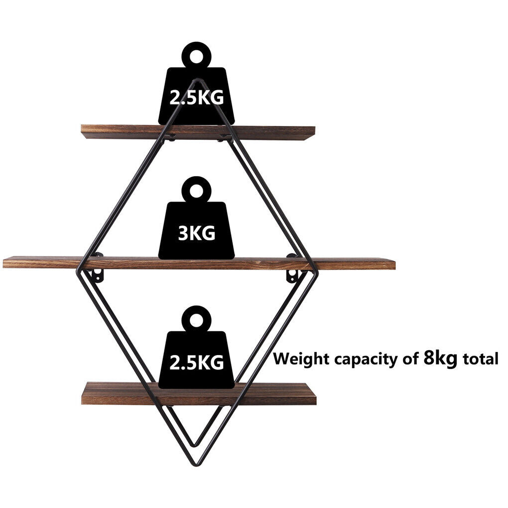 Geometric Vintage Rustic Wooden Floating Shelves