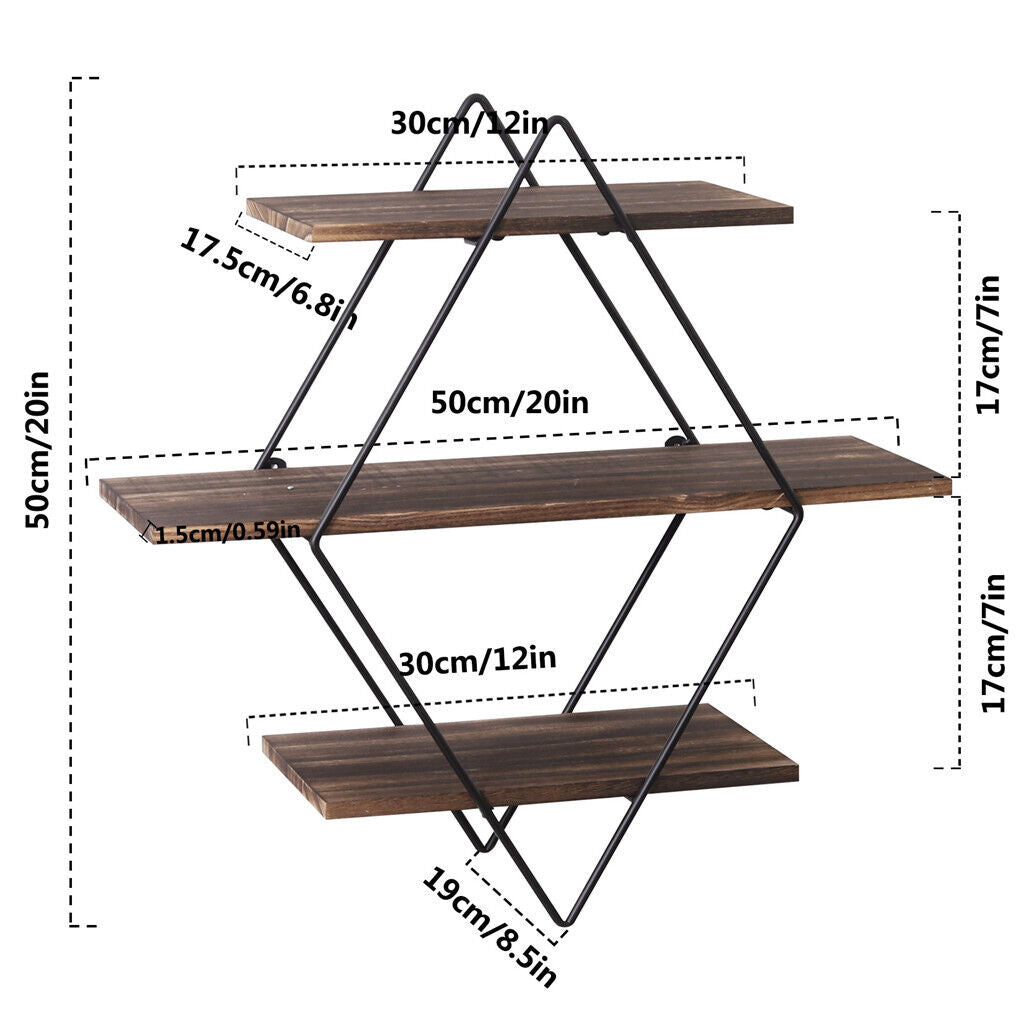 Geometric Vintage Rustic Wooden Floating Shelves