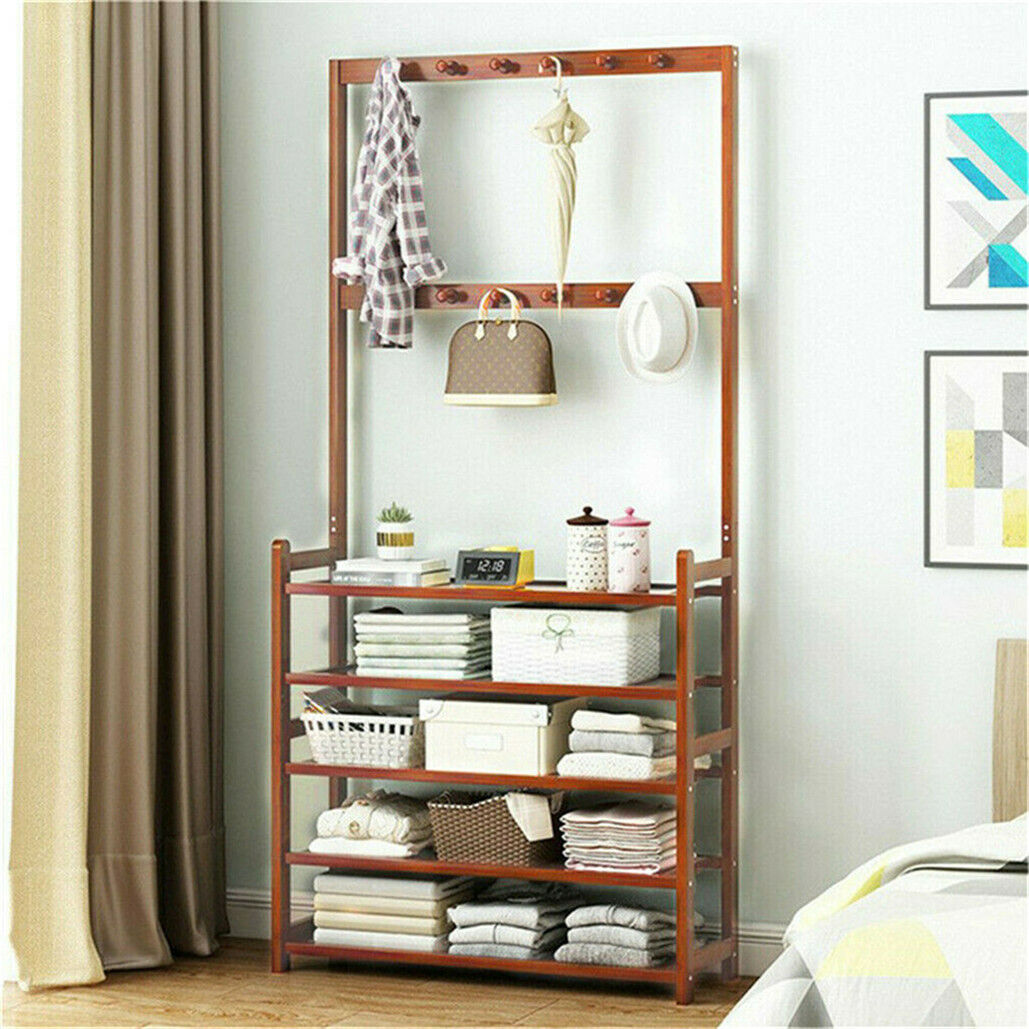 Elegant Bamboo 5-Tier Entryway Storage Rack