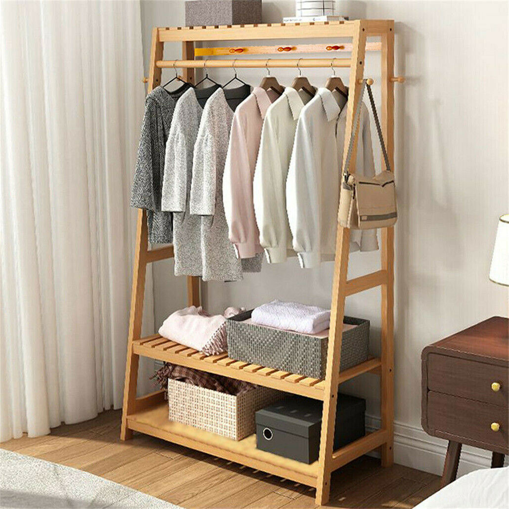 Eco-Friendly Bamboo Garment Rack with Wheels