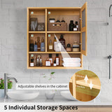 Bamboo Wall Medicine Cabinet Mirror 55.5cm 5 Shelf