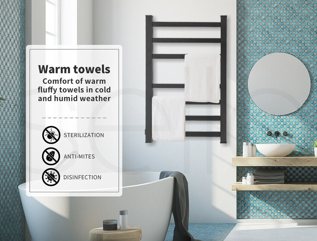 7-Bar Electric Heated Towel Rail in Black
