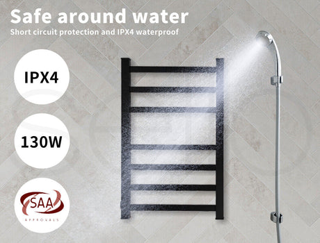 7-Bar Electric Heated Towel Rail in Black