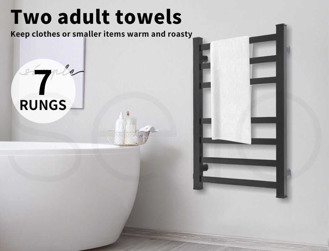 7-Bar Electric Heated Towel Rail in Black