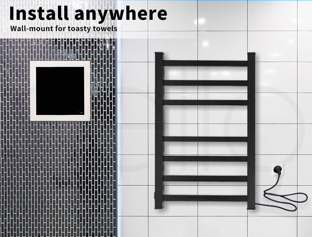 7-Bar Electric Heated Towel Rail in Black