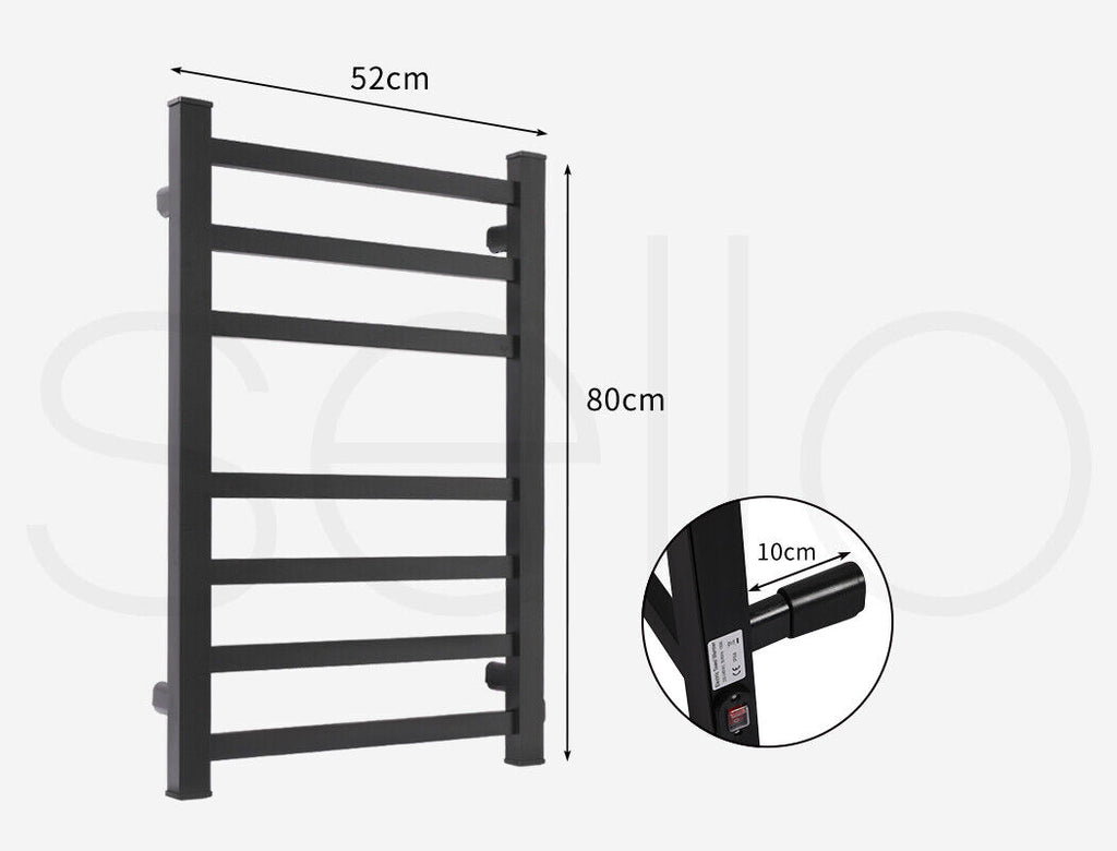 7-Bar Electric Heated Towel Rail in Black