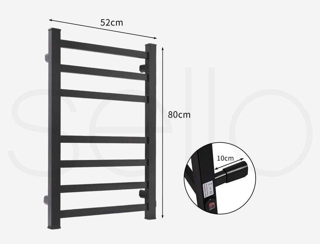 7-Bar Electric Heated Towel Rail in Black