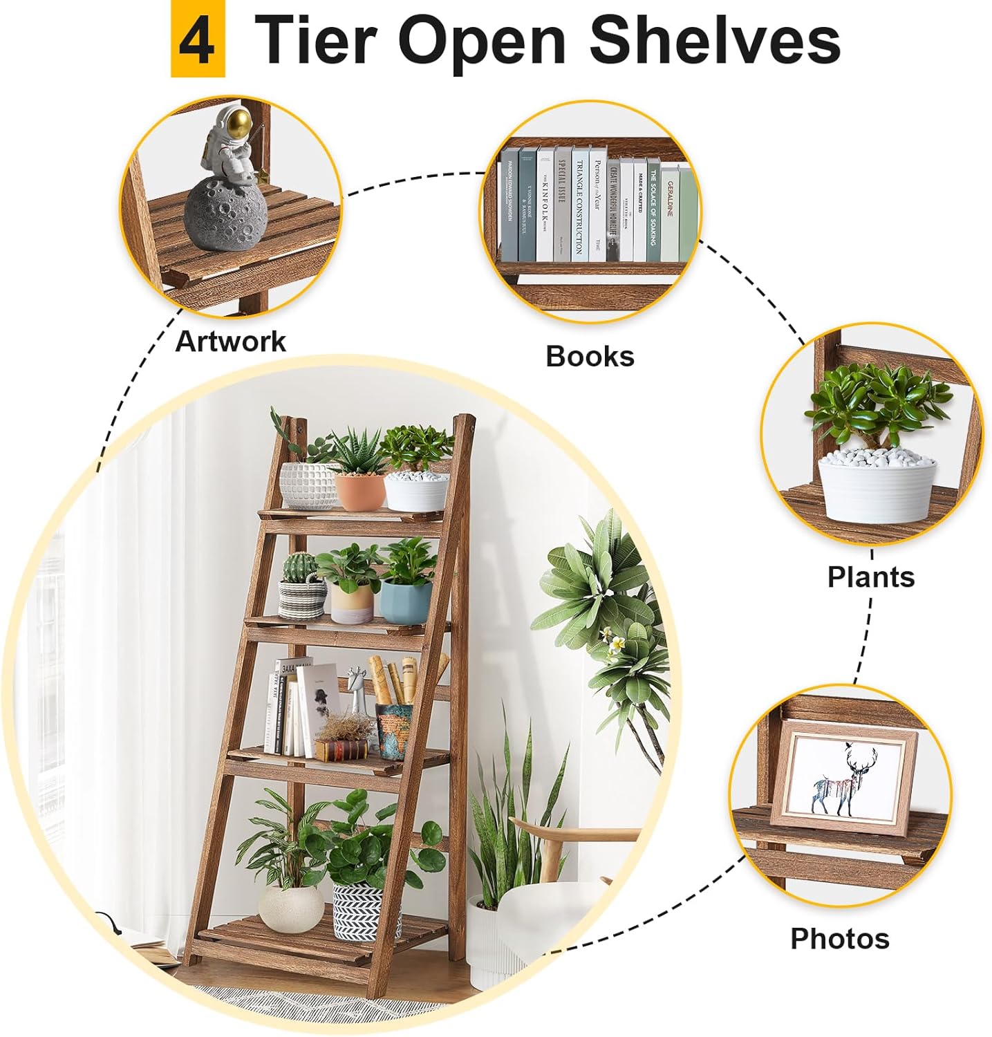 Rustic Wood 4-Tier Plant Stand & Bookshelf
