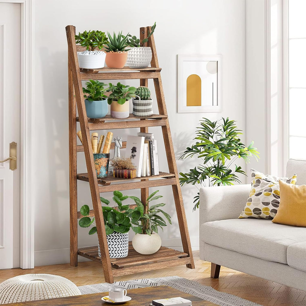 Rustic Wood 4-Tier Plant Stand & Bookshelf