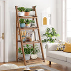 Rustic Wood 4-Tier Plant Stand & Bookshelf