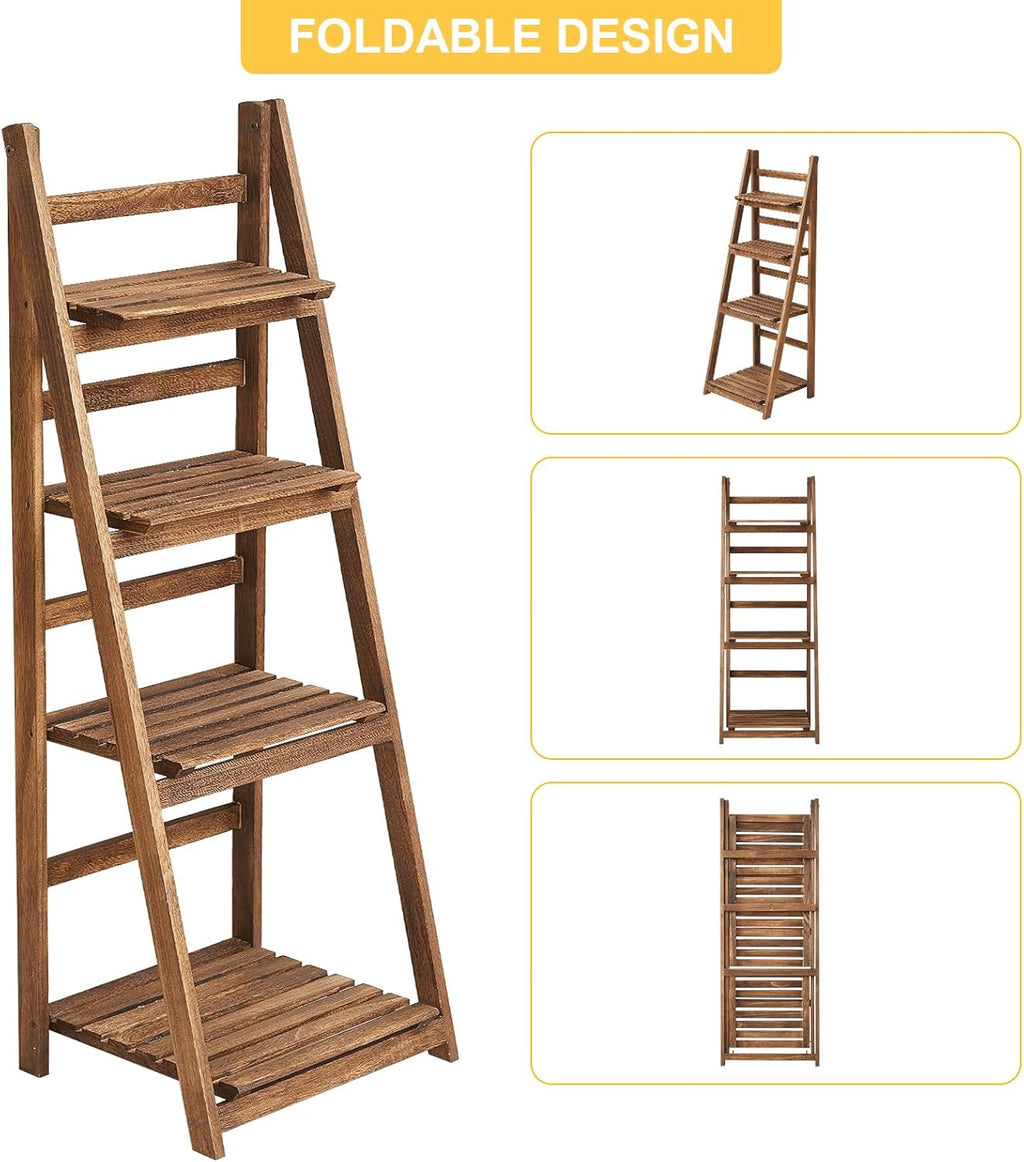 Rustic Wood 4-Tier Plant Stand & Bookshelf