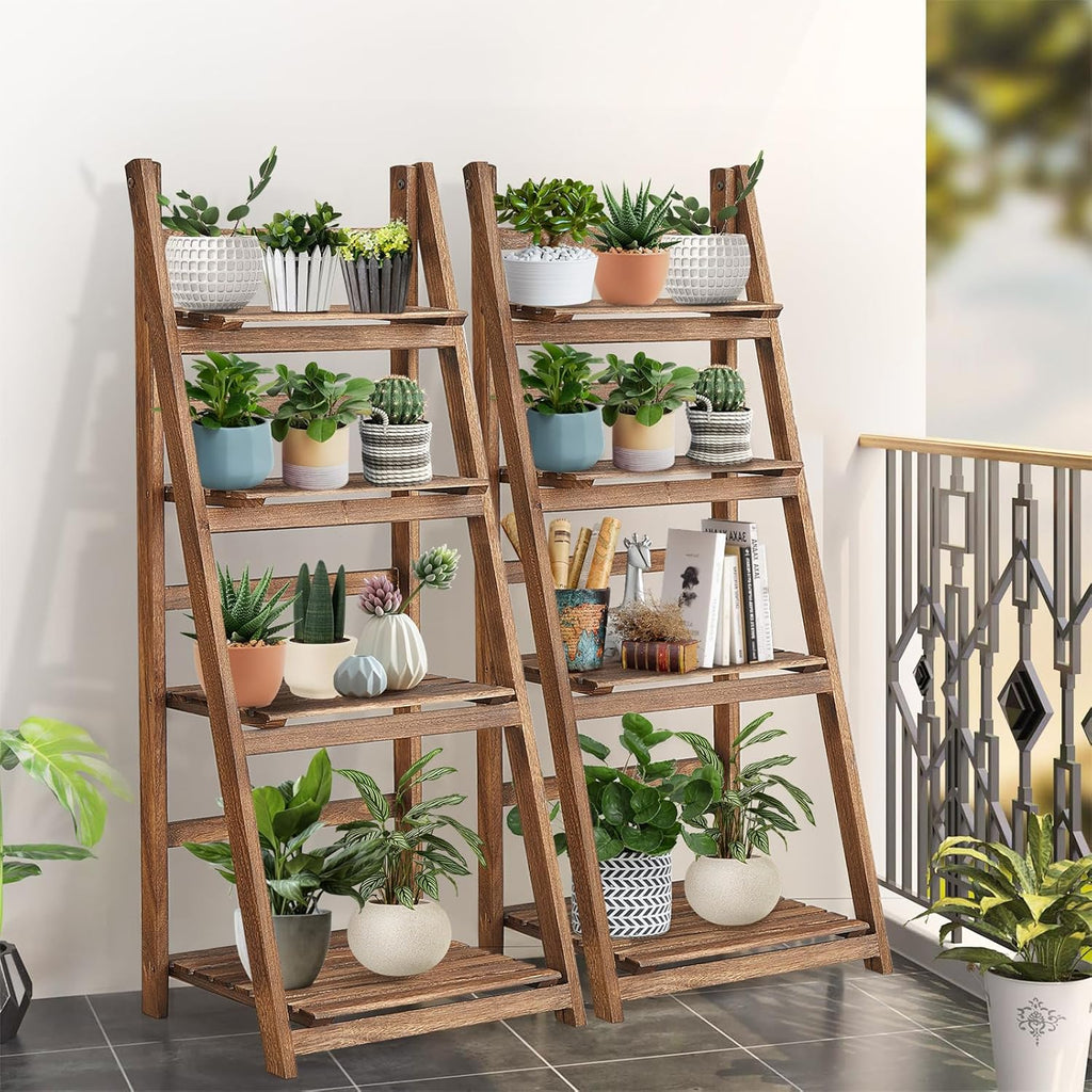 Rustic Wood 4-Tier Plant Stand & Bookshelf
