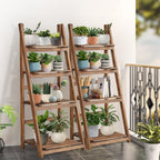 Rustic Wood 4-Tier Plant Stand & Bookshelf