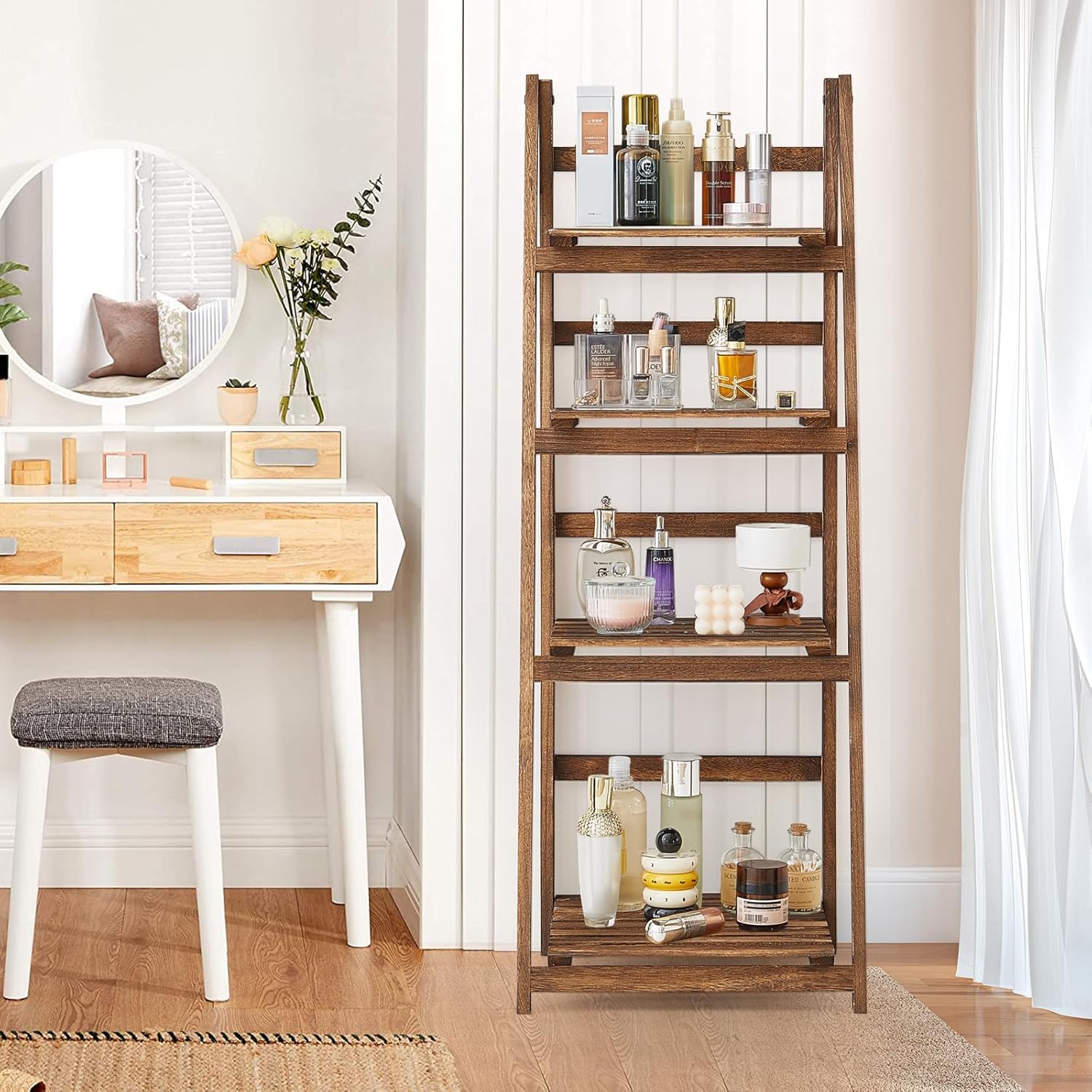 Rustic Wood 4-Tier Plant Stand & Bookshelf