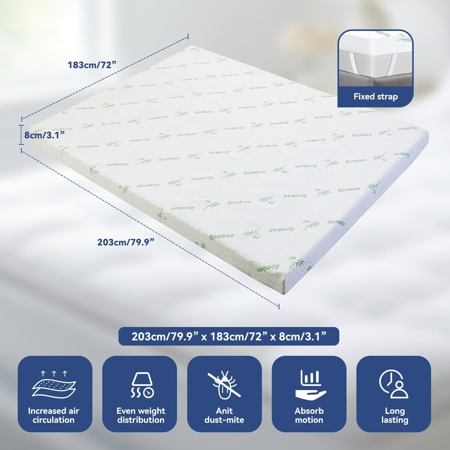 King 8cm Memory Foam Mattress Topper
