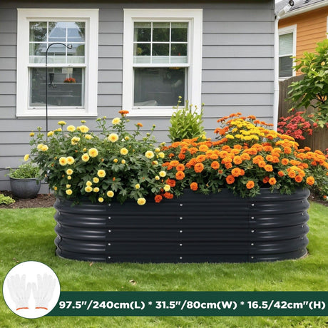 Oval Raised Garden Bed Galvanised Steel 240x80x42cm Planter