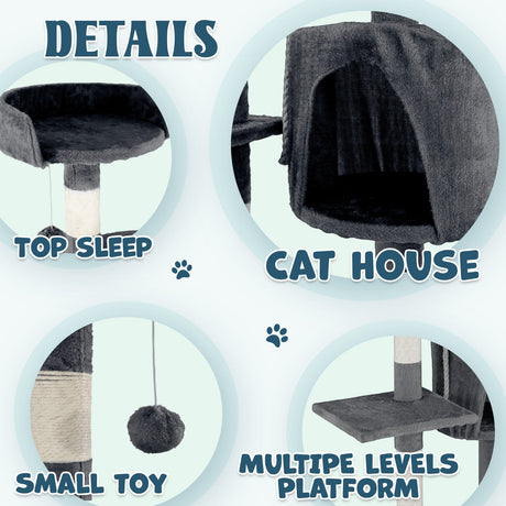 Cat Tower Tree Scratching Post Dark Grey Condo 112cm