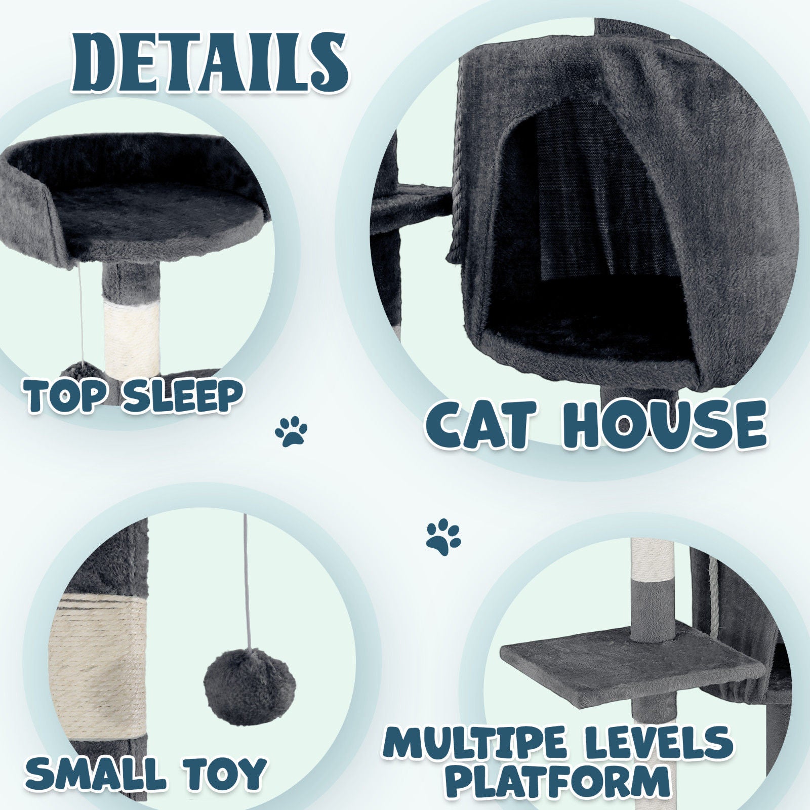 Cat Tower Tree Condo Scratching Post Dark Grey 142cm