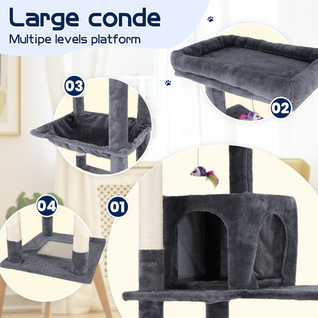 Cat Tower Tree Condo Scratching Post Dark Grey 142cm