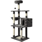 Large Grey Cat Tree Tower Condo with Scratching Post Bed