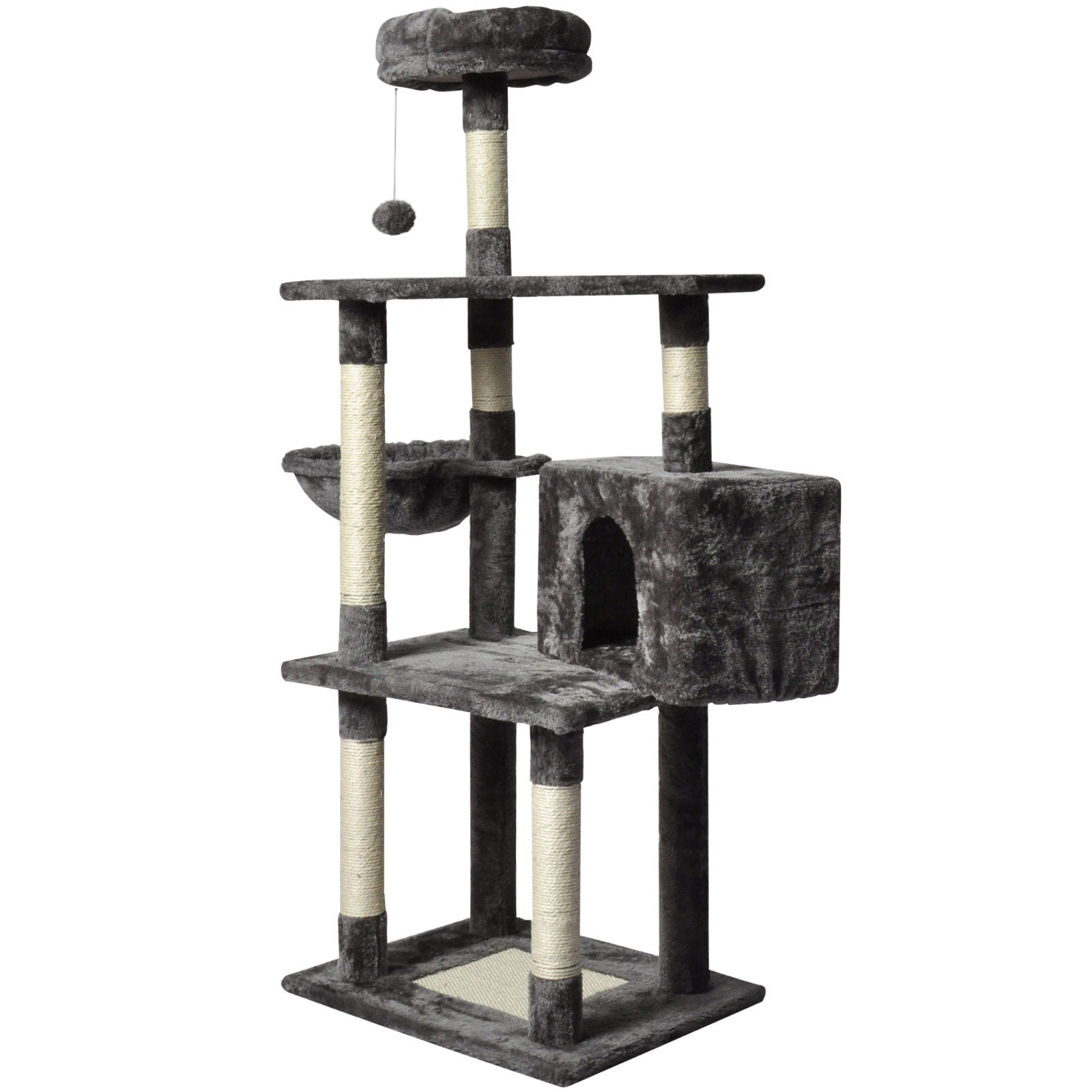 Large Grey Cat Tree Tower Condo with Scratching Post Bed