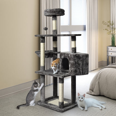 Large Grey Cat Tree Tower Condo with Scratching Post Bed