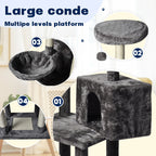 Large Grey Cat Tree Tower Condo with Scratching Post Bed
