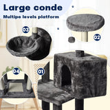 Large Grey Cat Tree Tower Condo with Scratching Post Bed