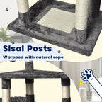 Large Grey Cat Tree Tower Condo with Scratching Post Bed