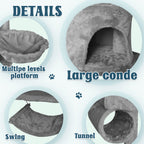 Grey Cat Tree Tower Condo Scratching Post Bed Stand 1.4M